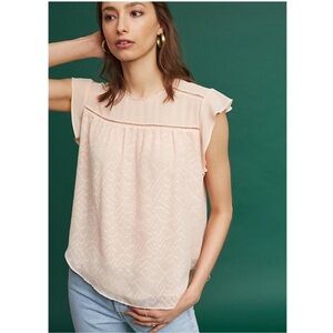 Anthropologie Guest Editor Becky Top, Peach Ruffle Sleeve Blouse, Feminine Shirt